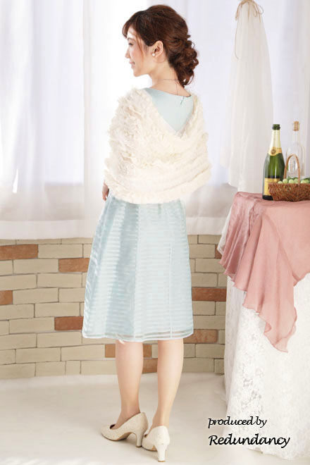 ブルーのシアーボーダー切替ノースリーブドレス