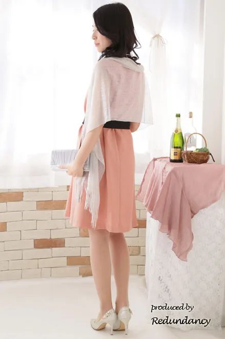 サーモンピンク×ブラックのスリット切替ドレス