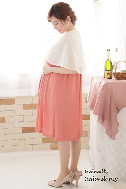 ピンクのパールビジュー付きウエストリボンドレス