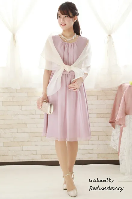 ラベンダーピンクのウエストマークギャザードレス