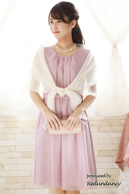 ラベンダーピンクのウエストマークギャザードレス