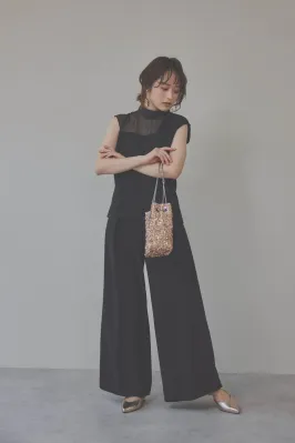 ブラックのワイドパンツセットアップドレス /PREFERENCE