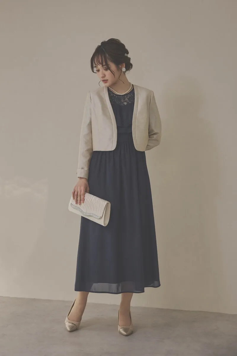 ネイビーの2WAYスリーブティアードドレス