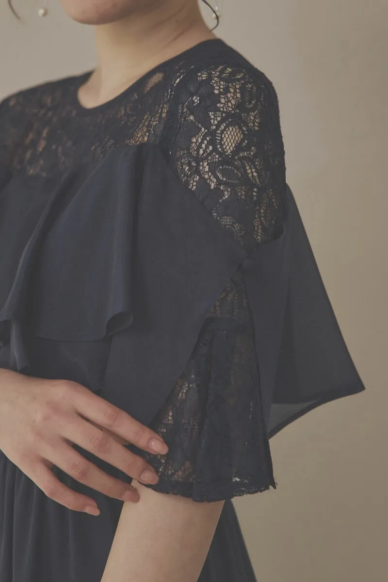 ネイビーの2WAYスリーブティアードドレス