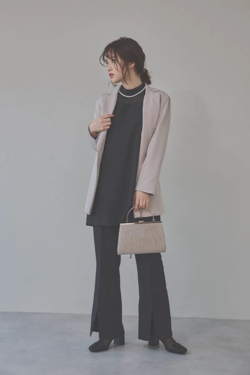 ブラックのバックパールセットアップパンツドレス