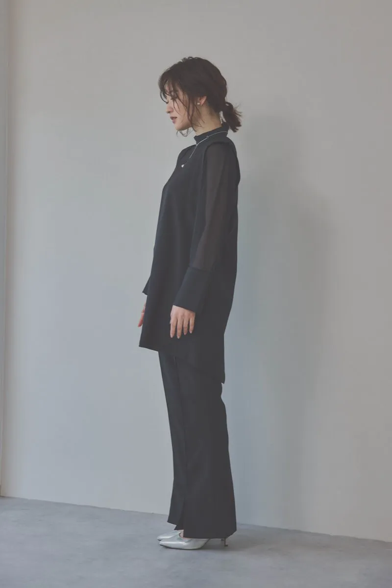 ブラックのバックパールセットアップパンツドレス