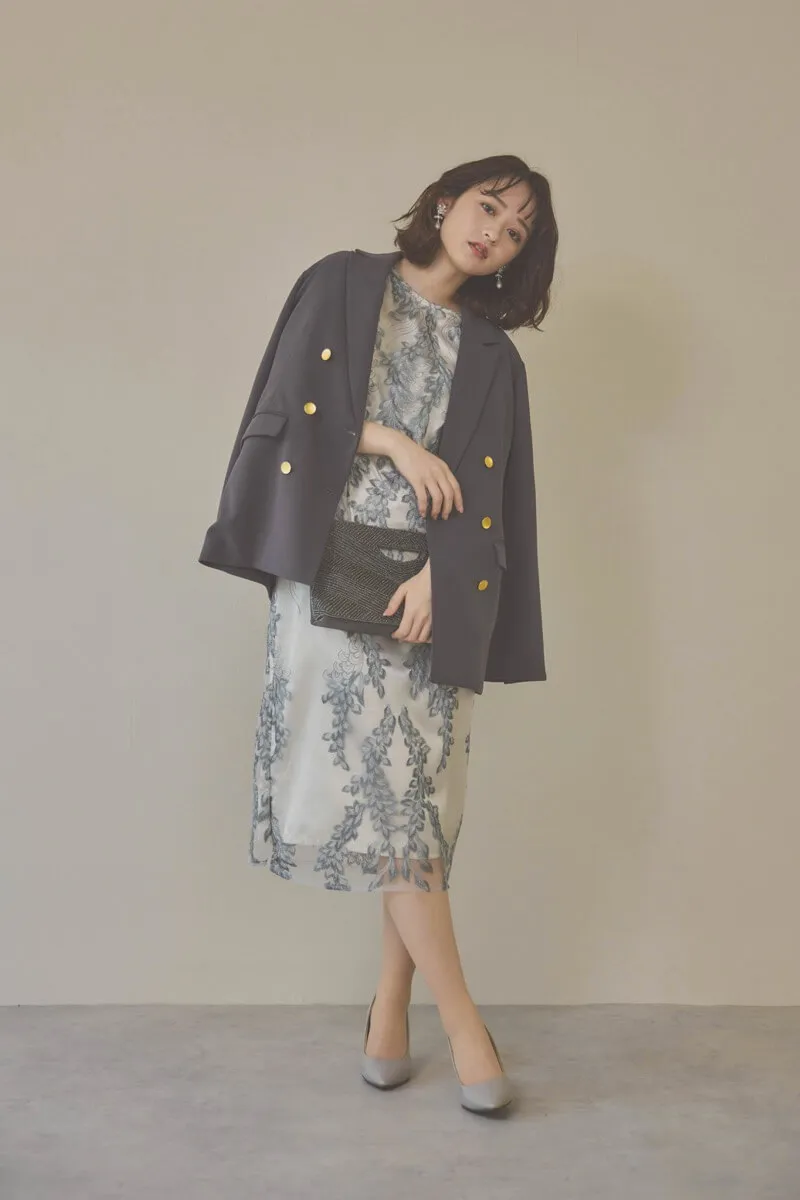 シルバーのリーフ刺繍デザインコクーンドレス