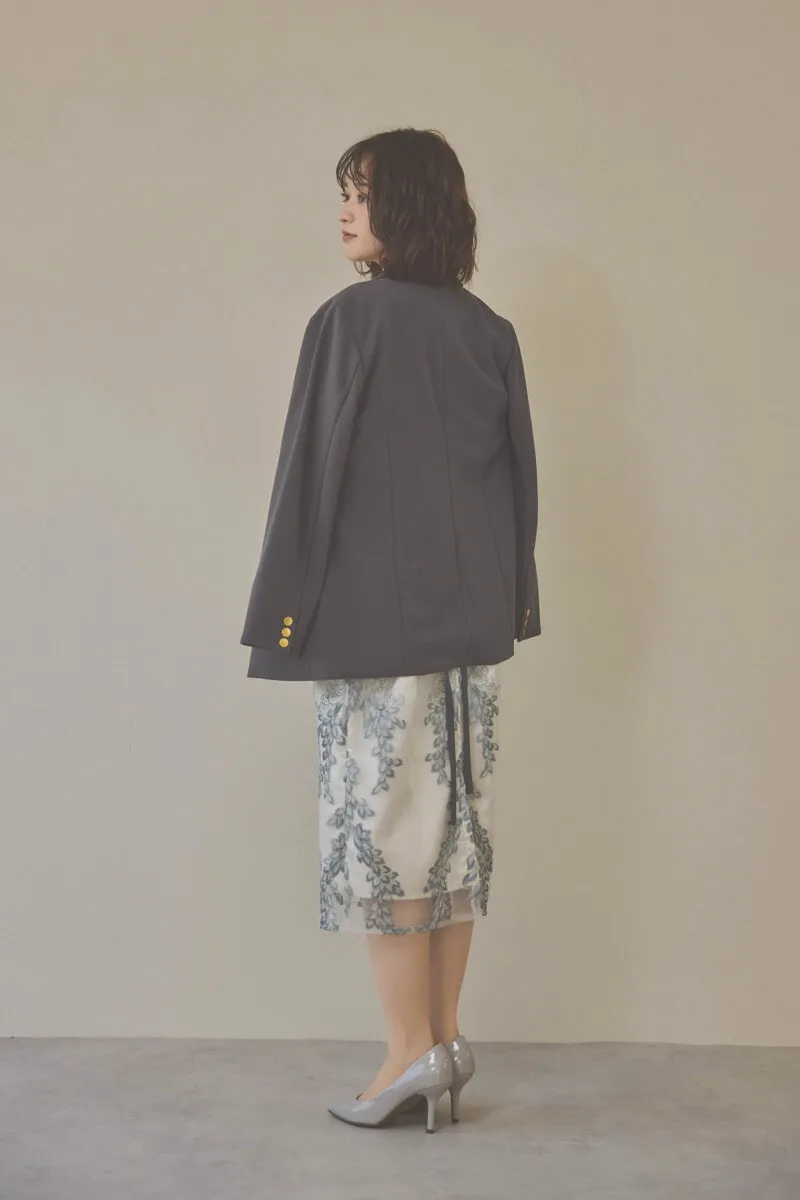 シルバーのリーフ刺繍デザインコクーンドレス