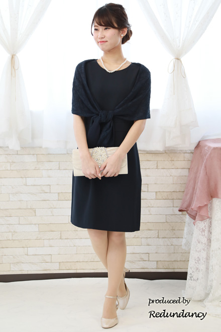 ネイビーのストール風2wayドレス