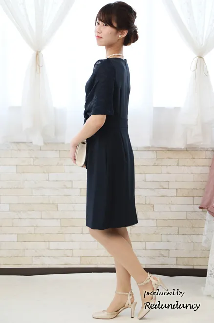 ネイビーのストール風2wayドレス