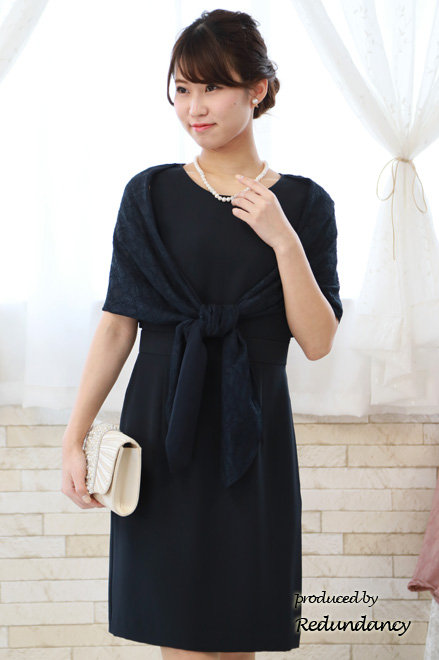 ネイビーのストール風2wayドレス