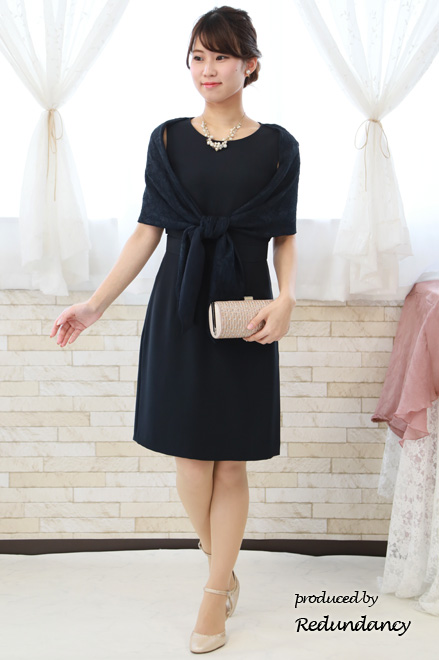 ネイビーのストール風2wayドレス