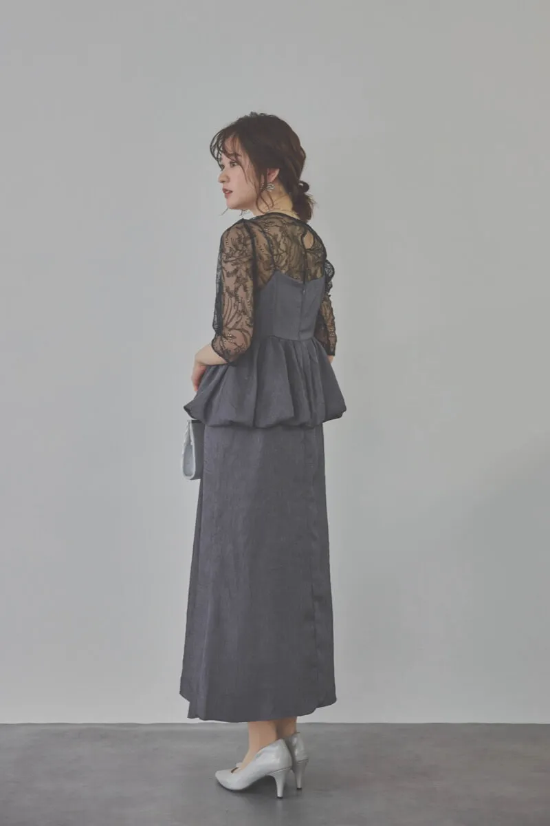 ネイビーのバルーンぺプラムセットアップドレス