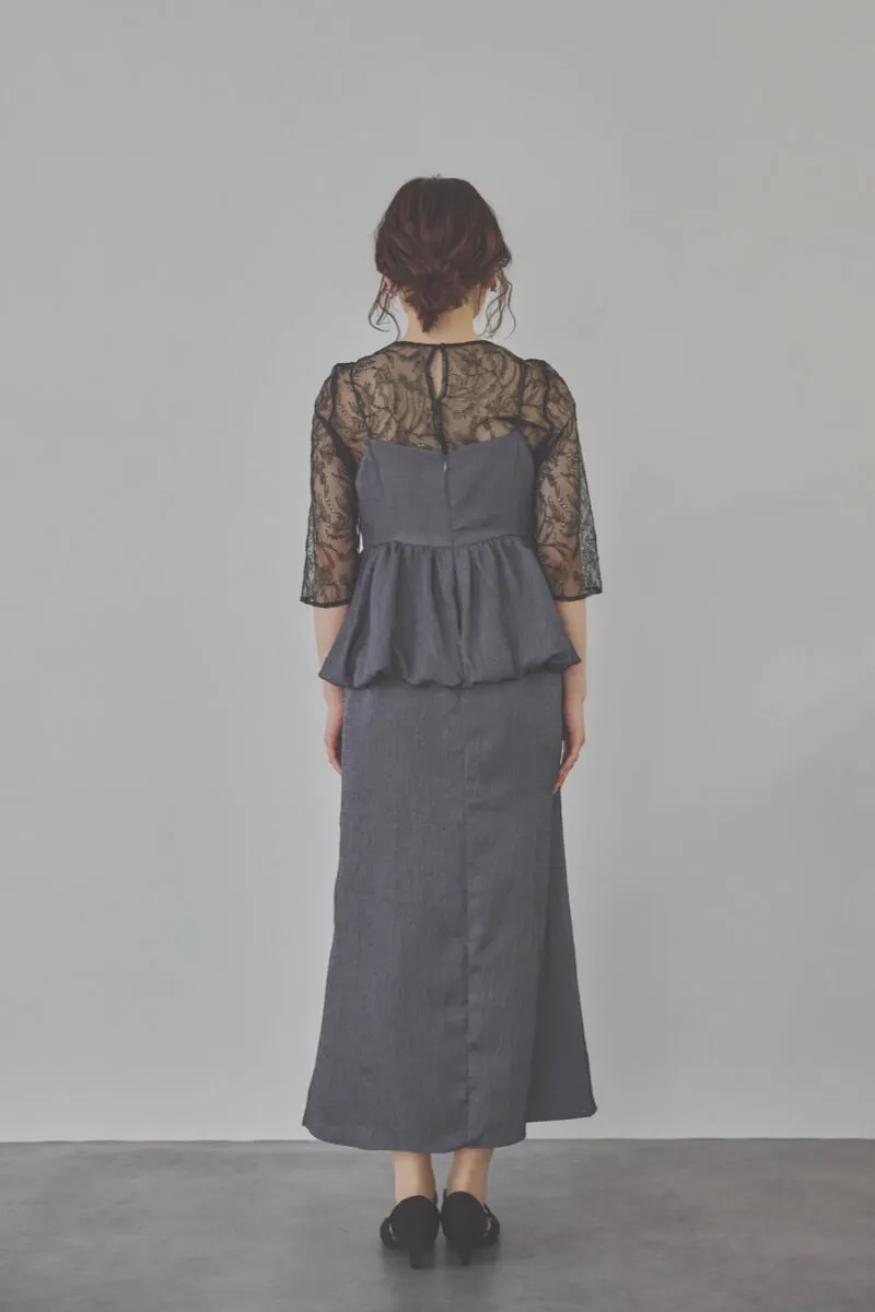 ネイビーのバルーンぺプラムセットアップドレス