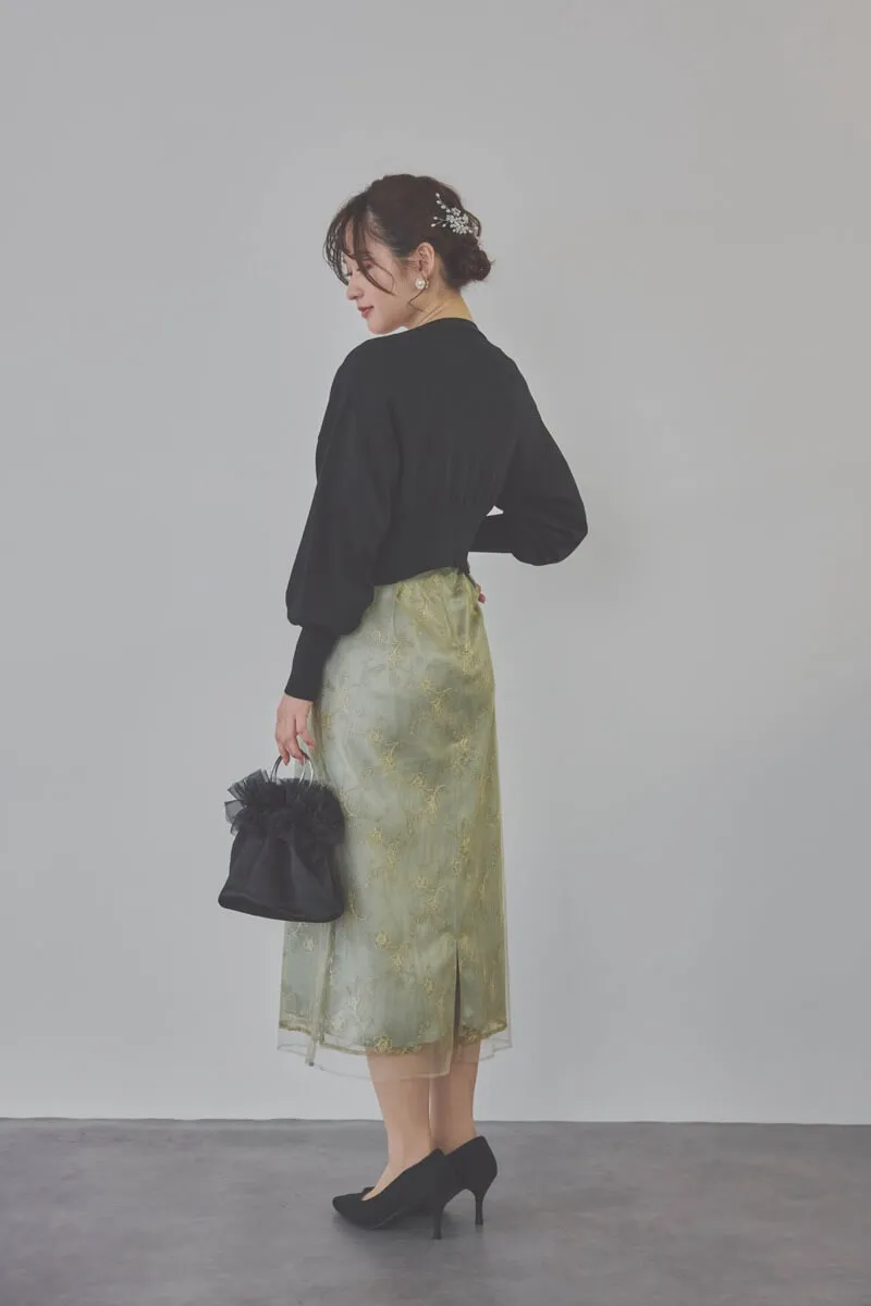 ミントのボリュームスリーブラメチュールドレス