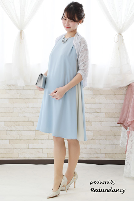 ブルー×ホワイトの配色Aラインドレス