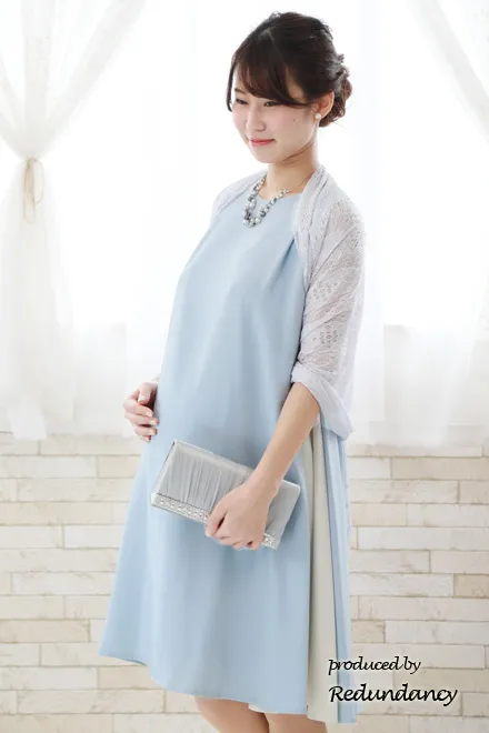 ブルー×ホワイトの配色Aラインドレス