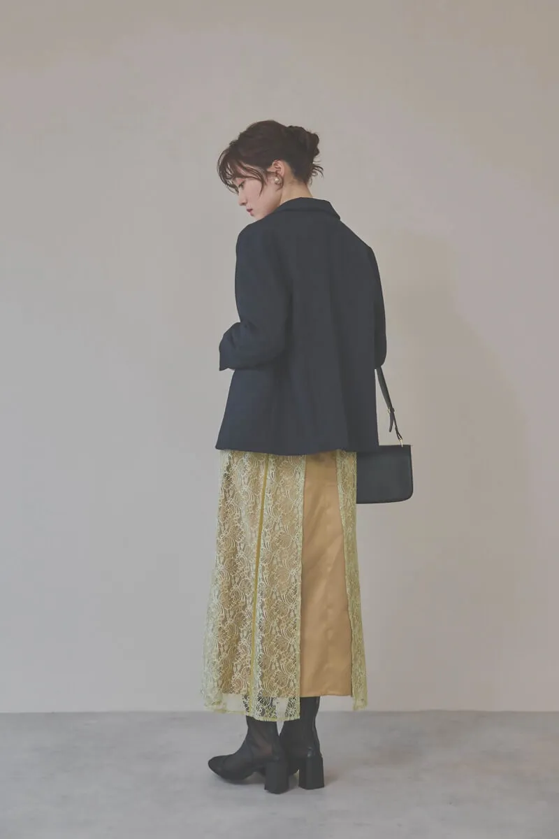 グリーンのパイピングレースエプロンドレス