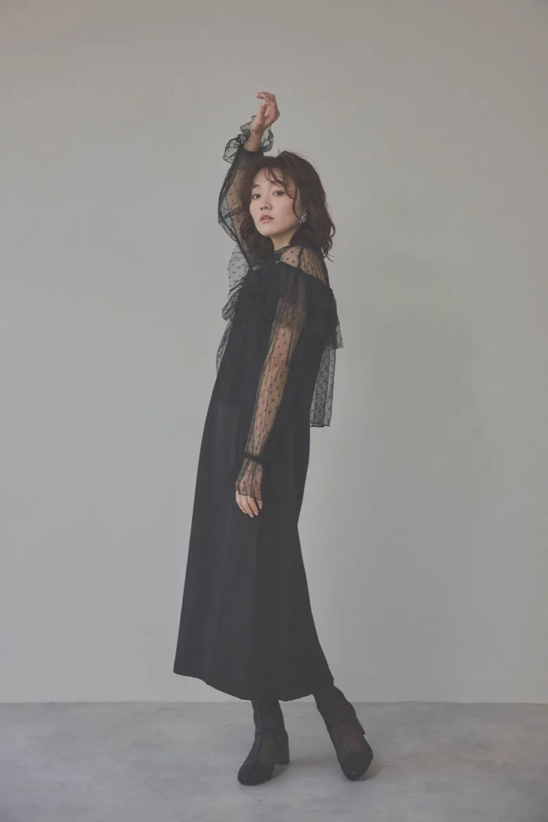 ブラックのドットチュールトップスドレス