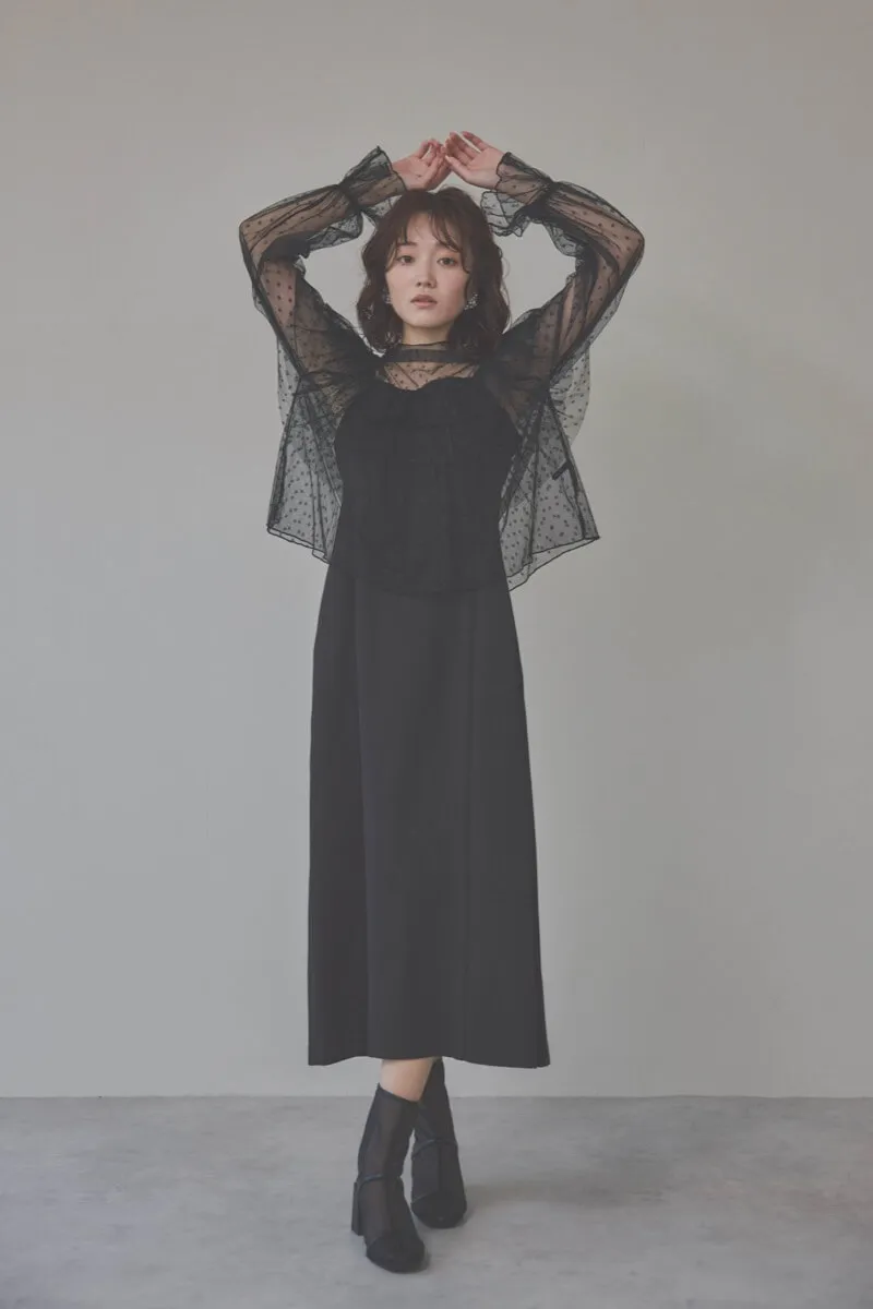 ブラックのドットチュールトップスドレス