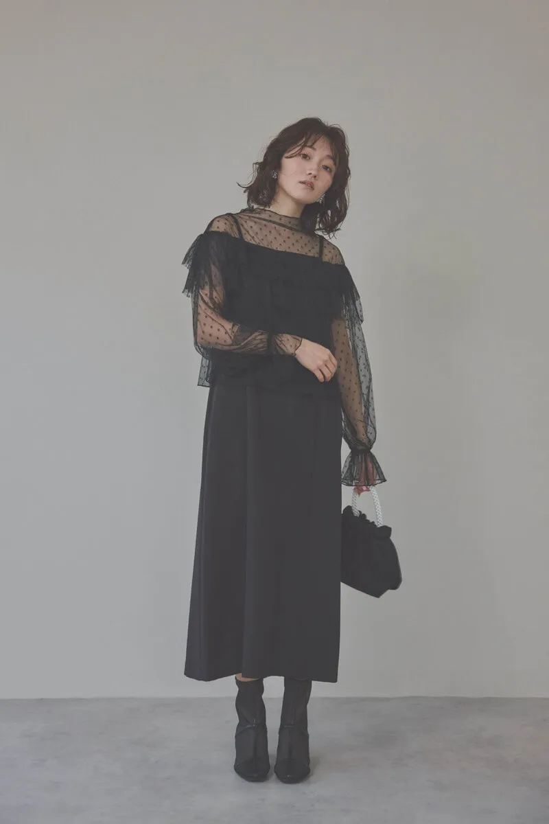 ブラックのドットチュールトップスドレス