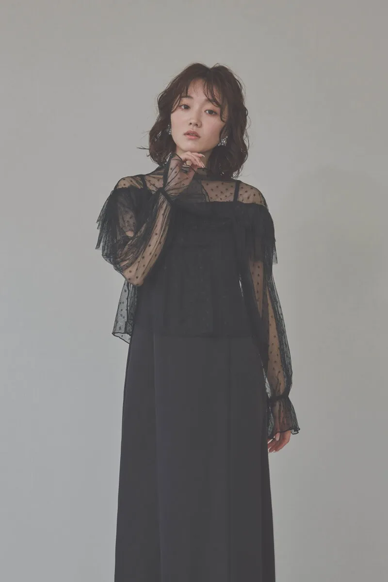 ブラックのドットチュールトップスドレス