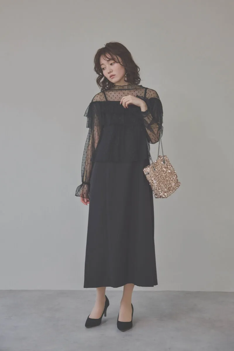 ブラックのドットチュールトップスドレス