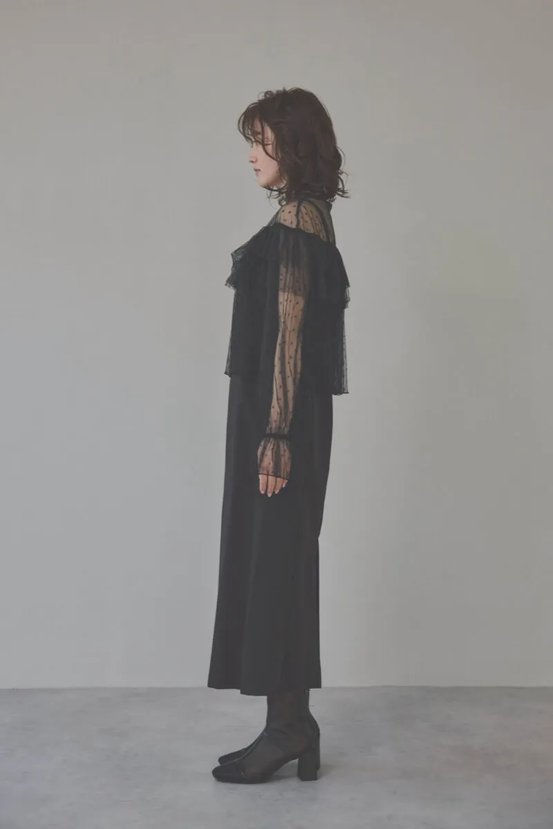 ブラックのドットチュールトップスドレス