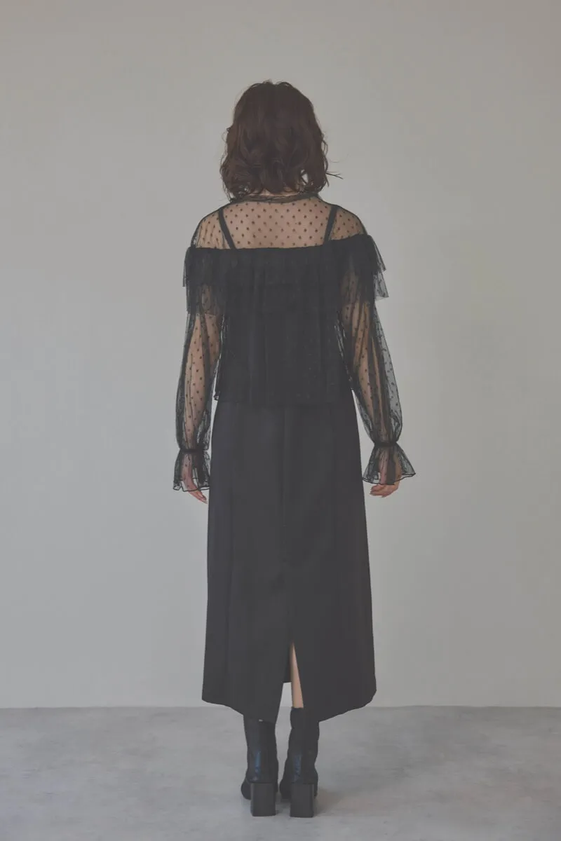 ブラックのドットチュールトップスドレス