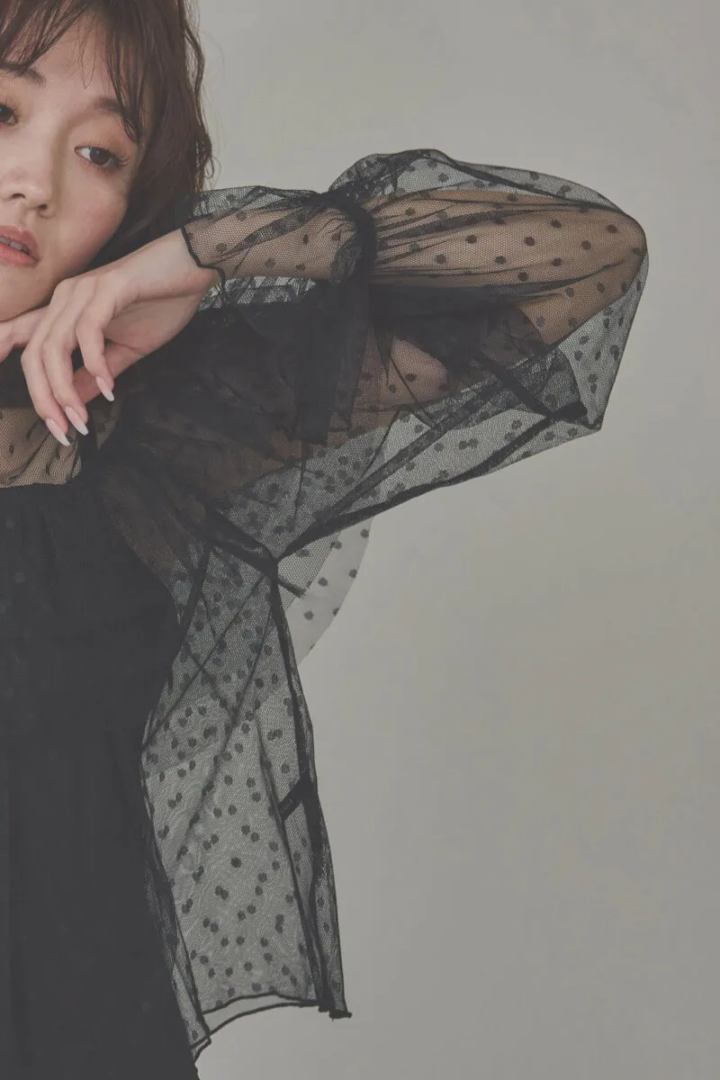 ブラックのドットチュールトップスドレス