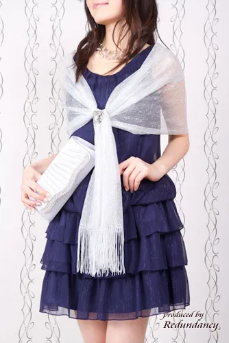 ネイビーのショルダーリボンミニ丈フリルドレスコーディネートセット