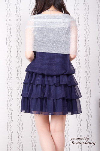 ネイビーのショルダーリボンミニ丈フリルドレスコーディネートセット