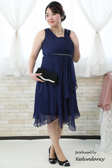 パープルのビジュー切替シフォンドレス