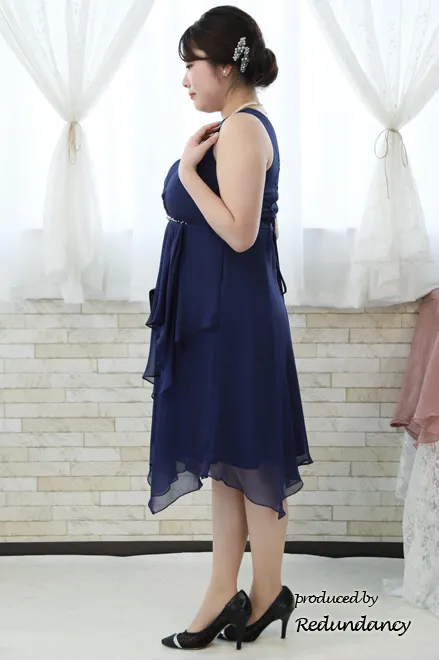 パープルのビジュー切替シフォンドレス