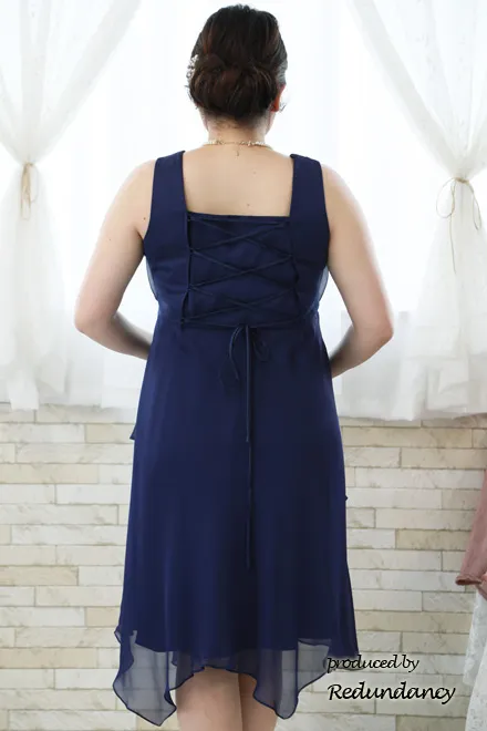 パープルのビジュー切替シフォンドレス