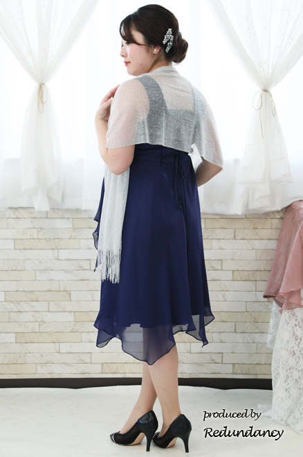 パープルのビジュー切替シフォンドレス