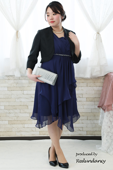 パープルのビジュー切替シフォンドレス