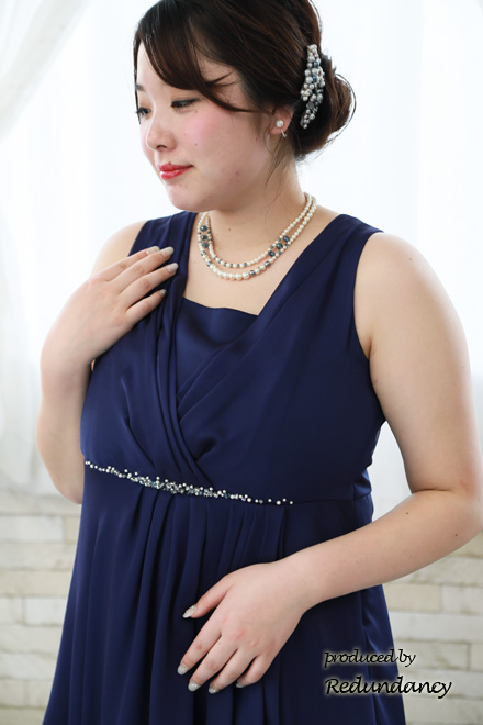 パープルのビジュー切替シフォンドレス