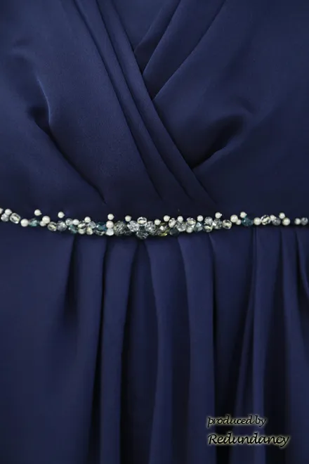 パープルのビジュー切替シフォンドレス