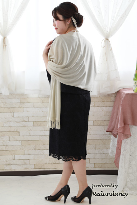 ネイビーの2ピース風総レースドレス