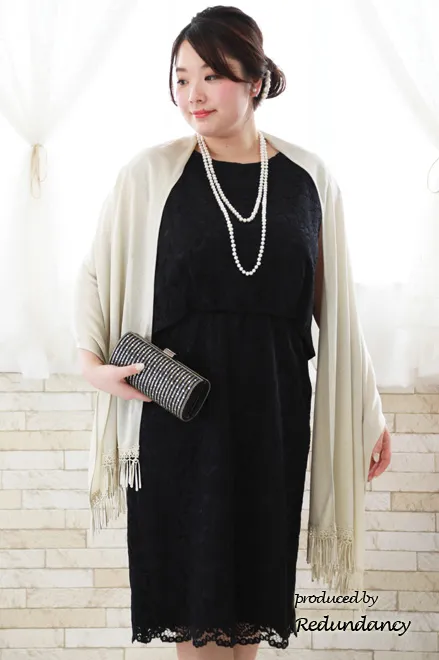 ネイビーの2ピース風総レースドレス