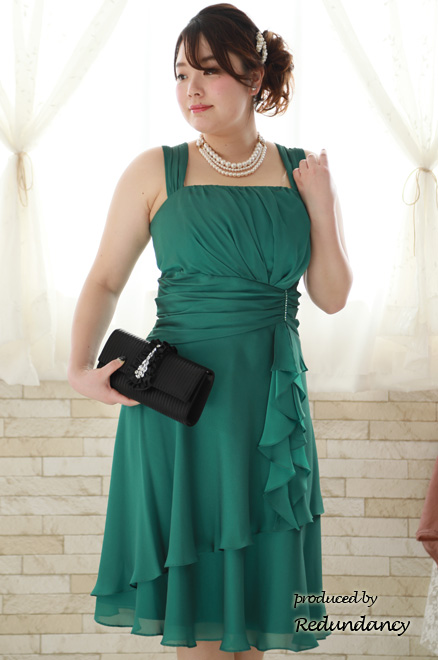 グリーンのスタイルアップドレープドレス