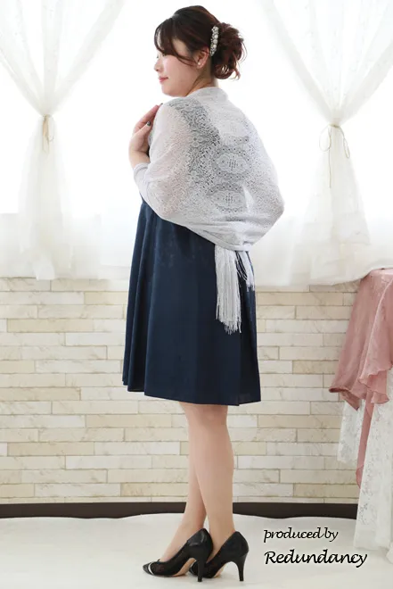 ネイビーのフィットアンドフレアドレス