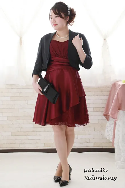 ワインレッドのシャンタンレースドレス