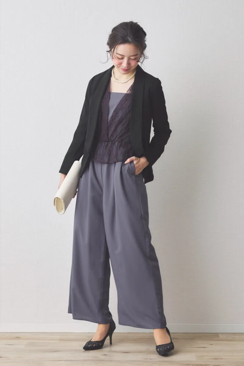 ダルブルーのレースコンビパンツドレス