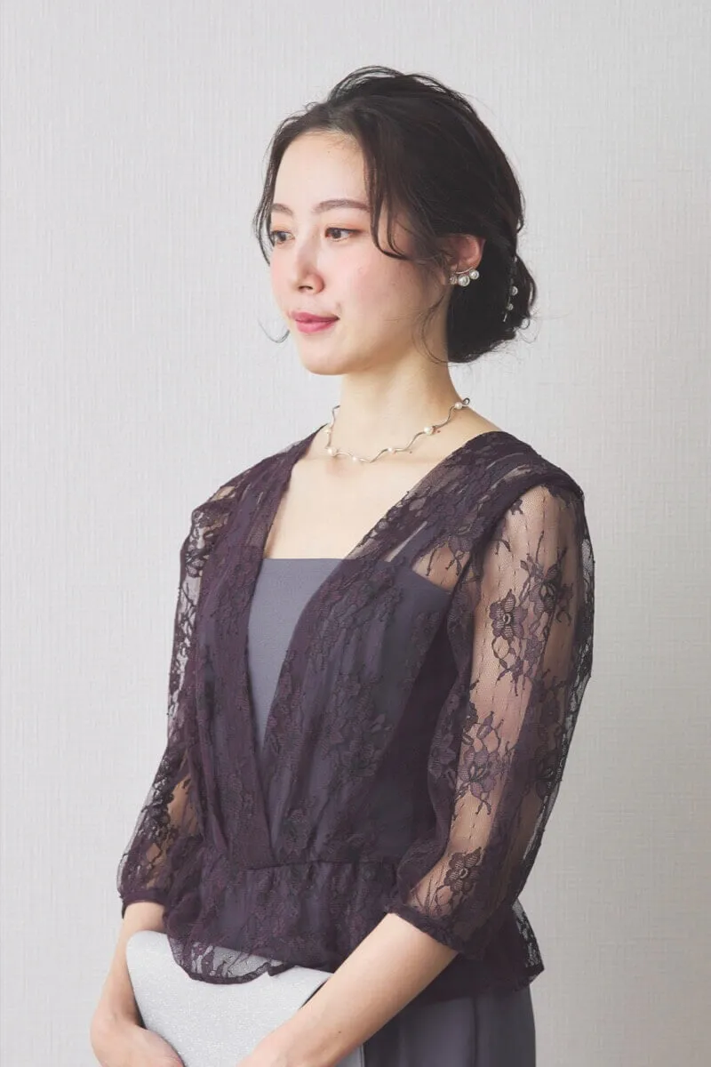 ダルブルーのレースコンビパンツドレス