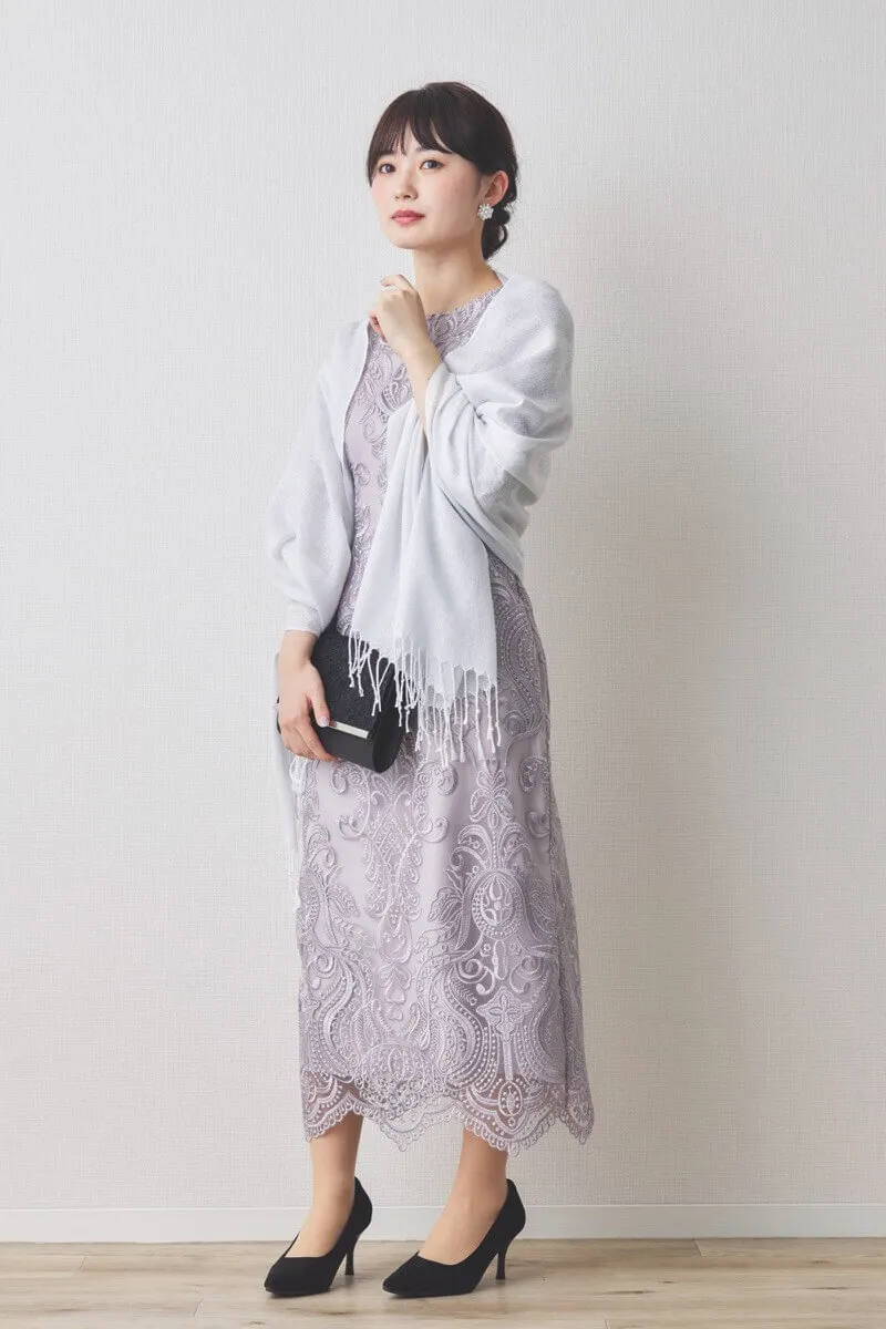 ラベンダーのエンブロイダリーコクーンドレス