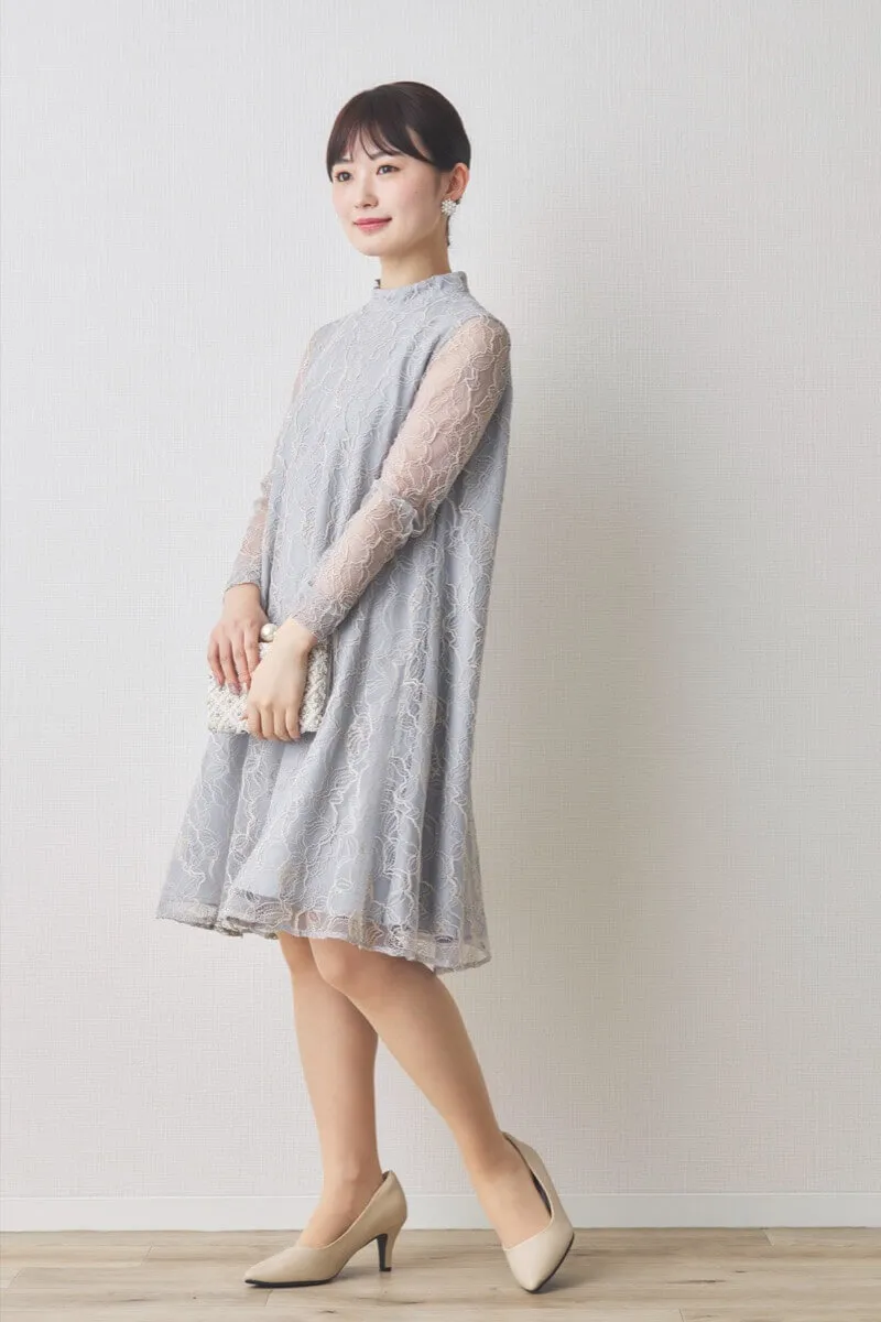 ブルーグレーのシアーレースAラインドレス