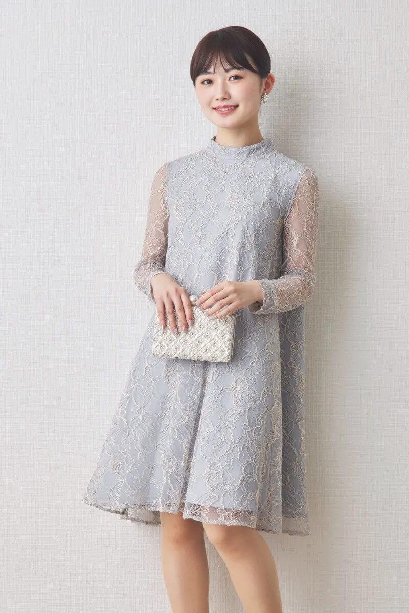 ブルーグレーのシアーレースAラインドレス