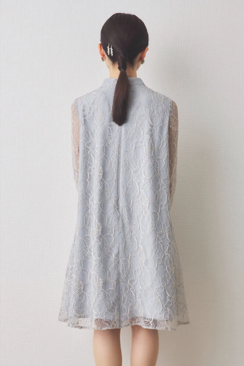 ブルーグレーのシアーレースAラインドレス